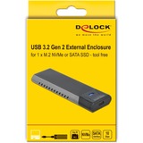 DeLOCK 42638 caja para disco duro externo Caja externa para unidad de estado sólido (SSD) Negro, Gris M.2, Caja de unidades negro, Caja externa para unidad de estado sólido (SSD), M.2, PCI Express, 10 Gbit/s, Conexión USB, Negro, Gris