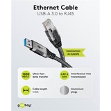 goobay Cable Ethernet USB-A 3.2 Gen1 conector > conector RJ-45 negro/Plateado