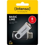 Intenso Basic Line unidad flash USB 8 GB USB tipo A 2.0 Negro, Plata, Lápiz USB negro/Plateado, 8 GB, USB tipo A, 2.0, 28 MB/s, Girar, Negro, Plata