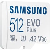 SAMSUNG EVO Plus 512 GB MicroSDXC UHS-I Clase 10, Tarjeta de memoria blanco, 512 GB, MicroSDXC, Clase 10, UHS-I, 130 MB/s, 130 MB/s