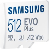 SAMSUNG EVO Plus 512 GB MicroSDXC UHS-I Clase 10, Tarjeta de memoria blanco, 512 GB, MicroSDXC, Clase 10, UHS-I, 130 MB/s, 130 MB/s