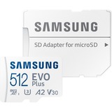 SAMSUNG EVO Plus 512 GB MicroSDXC UHS-I Clase 10, Tarjeta de memoria blanco, 512 GB, MicroSDXC, Clase 10, UHS-I, 130 MB/s, 130 MB/s