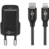 goobay Kit de carga Apple Lightning / USB-C PD nano 20 vatios, Cargador negro