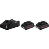 Bosch 1 600 A01 BA3 cargador y batería cargable Juego de cargador y baterías, Conjunto negro, Juego de cargador y baterías, Ión de litio, 4 Ah, 18 V, Bosch, Negro