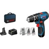 Bosch GSB 12V-15 Professional 1300 RPM, Martillo atornillador azul/Negro, Taladro de pistola, 1 cm, 1300 RPM, 1,9 cm, 1 cm, 1 mm