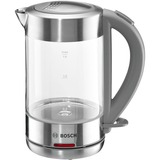 Bosch TWK7090B tetera eléctrica 1,5 L 2200 W Gris, Hervidor de agua acero fino/Gris claro, 1,5 L, 2200 W, Gris, Vidrio, Indicador de nivel de agua, Protección contra sobrecalentamiento