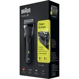 Braun Series 3 300s Máquina de afeitar de láminas Recortadora Negro negro, Máquina de afeitar de láminas, 2 SensoFoil, Negro, LED, Batería, Níquel-metal hidruro (NiMH)