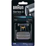 Braun Series 3 31S Cabezal para afeitado, Hoja plateado, Cabezal para afeitado, 1 cabezal(es), Negro, Plástico, Metal, Braun, geschikt voor de scheerapparaten 390cc, 370, 5895, 5875