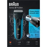 Braun Series 3 ProSkin 3045s Máquina de afeitar de láminas Recortadora Negro, Azul negro/Azul, Máquina de afeitar de láminas, 2 SensoFoil, 1 Middle Trimmer, Negro, Azul, LED, Batería, Níquel-metal hidruro (NiMH)