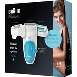 Braun Silk-épil 5 81706331 depiladora 28 pinzas Blanco, Turquesa blanco/Celeste, Blanco, Turquesa, 28 pinzas, Axila, Bikini, Front thigh, Parte interior superior del brazo, Afeitado, LED, Alemania