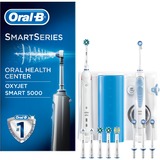Braun Smart 5000 + Oxyjet Adulto Cepillo dental oscilante Azul, Blanco, Limpieza bucal blanco/Celeste, Adulto, Cepillo dental oscilante, Cuidados diarios, Cuidado de las encías, Sensible, Blanqueador, Azul, Blanco, 2 min, 30 segundos, Batería