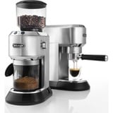 DeLonghi Dedica Plata, Molinillo de café plateado/Negro, Molinillo, 350 g, Fresa cónica, Acero inoxidable, LCD, Plata