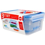 Emsa CLIP & CLOSE Rectangular Caja Azul, Transparente 3 pieza(s) transparente/Azul, Caja, Rectangular, Azul, Transparente, Elastómero termoplástico (TPE), Alemania, 3 pieza(s)