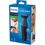 Philips BODYGROOM Series 3000 Afeitadora corporal suave con la piel y apta para la ducha, Cortador de pelo negro/Gris oscuro, Mojado y seco, No necesita mantenimiento ni lubricación, Batería, Negro, Gris