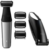 Philips BODYGROOM Series 5000 Afeitadora corporal suave con la piel y apta para la ducha, Cortador de pelo plateado/Negro, No necesita mantenimiento ni lubricación, Batería, Negro, Gris