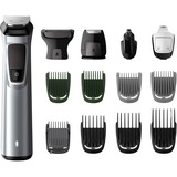 Philips MULTIGROOM Series 7000 Cara, cabello y cuerpo 14 en 1 con 14 herramientas, Cortador de pelo plateado/Negro, cabello y cuerpo 14 en 1 con 14 herramientas, Negro, Plata, Rectángulo, Barba, Oído, Ceja, Bigote, Nariz, Batería, 120 min, Integrado