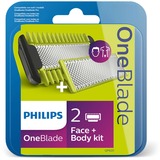 Philips Norelco OneBlade 1 cuchilla para la cara, 1 para el cuerpo Kit Face + Body, Conjunto 1 para el cuerpo Kit Face + Body, Cuchilla de afeitar, Negro, Cal, Acero inoxidable, Philips, OneBlade