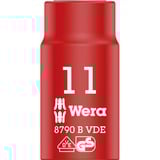 Wera Inserto de llave de vaso Zyklop VDE, 11mm, 3/8", Llave de tubo rojo/Amarillo