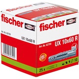 fischer 062759 tornillo de anclaje y taco 25 pieza(s) 6 cm, Pasador gris claro, Gris, 6 cm, 1 cm, 7,5 cm, 6 mm, 8 mm
