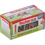 fischer DUOPOWER 5 x 25 LD clavija 100 pieza(s) De plástico Alrededor, Pasador gris claro/Rojo, Alrededor, De plástico, 2,5 cm, 5 mm, 3,5 cm, 100 pieza(s)
