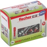 fischer Dübel DUOPOWER 5x25 S PH LD, Pasador gris claro/Rojo