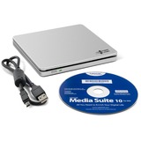 Hitachi-LG Data Storage Slim Portable DVD-Writer, Regrabadora DVD externa plateado, Plata, Ranura, Sobremesa/Portátil, DVD±RW, USB 2.0, 60000 h