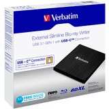 Verbatim 43889 unidad de disco óptico Blu-Ray RW Negro, Regrabadora Blu-ray externa negro, Negro, Bandeja, Sobremesa/Portátil, Blu-Ray RW, USB 3.1 Gen 1, BD, BD-R, BD-R DL, CD, DVD