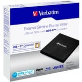 Verbatim 43889 unidad de disco óptico Blu-Ray RW Negro, Regrabadora Blu-ray externa negro, Negro, Bandeja, Sobremesa/Portátil, Blu-Ray RW, USB 3.1 Gen 1, BD, BD-R, BD-R DL, CD, DVD