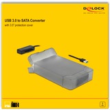 DeLOCK 64086 tarjeta y adaptador de interfaz Interno SATA, Convertidor negro, USB tipo A, SATA, Transparente, 6 Gbit/s, Windows 10, Windows 7, Windows 8.1, ChromeOS