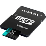 ADATA Premier Pro 64 GB MicroSDXC UHS-I Clase 10, Tarjeta de memoria 64 GB, MicroSDXC, Clase 10, UHS-I, 100 MB/s, 80 MB/s