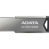 ADATA UV350 unidad flash USB 64 GB USB tipo A Gris, Lápiz USB plateado, 64 GB, USB tipo A, Sin tapa, 5,9 g, Gris, Minorista