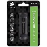 Corsair Flash Survivor Stealth unidad flash USB 64 GB USB tipo A 3.2 Gen 1 (3.1 Gen 1) Negro, Lápiz USB negro, 64 GB, USB tipo A, 3.2 Gen 1 (3.1 Gen 1), Otro, Negro