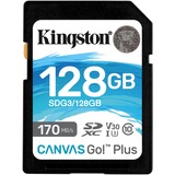 Kingston Canvas Go! Plus 128 GB SD UHS-I Clase 10, Tarjeta de memoria negro, 128 GB, SD, Clase 10, UHS-I, 170 MB/s, 90 MB/s