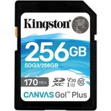 Kingston Canvas Go! Plus 256 GB SD UHS-I Clase 10, Tarjeta de memoria negro, 256 GB, SD, Clase 10, UHS-I, 170 MB/s, 90 MB/s