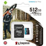 Kingston Canvas Go! Plus 512 GB MicroSD UHS-I Clase 10, Tarjeta de memoria negro, 512 GB, MicroSD, Clase 10, UHS-I, 170 MB/s, 90 MB/s