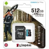 Kingston Canvas Go! Plus 512 GB MicroSD UHS-I Clase 10, Tarjeta de memoria negro, 512 GB, MicroSD, Clase 10, UHS-I, 170 MB/s, 90 MB/s