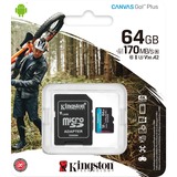 Kingston Canvas Go! Plus 64 GB MicroSD UHS-I Clase 10, Tarjeta de memoria negro, 64 GB, MicroSD, Clase 10, UHS-I, 170 MB/s, 70 MB/s