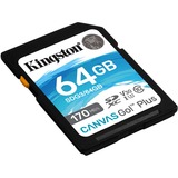 Kingston Canvas Go! Plus 64 GB SD UHS-I Clase 10, Tarjeta de memoria negro, 64 GB, SD, Clase 10, UHS-I, 170 MB/s, 70 MB/s