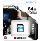 Kingston Canvas Go! Plus 64 GB SD UHS-I Clase 10, Tarjeta de memoria negro, 64 GB, SD, Clase 10, UHS-I, 170 MB/s, 70 MB/s