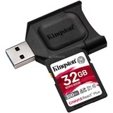 Kingston Canvas React Plus 32 GB SD UHS-II Clase 10, Tarjeta de memoria negro, 32 GB, SD, Clase 10, UHS-II, 300 MB/s, 260 MB/s