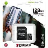 Kingston Canvas Select Plus 128 GB MicroSDXC UHS-I Clase 10, Tarjeta de memoria negro, 128 GB, MicroSDXC, Clase 10, UHS-I, 100 MB/s, 85 MB/s