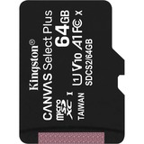 Kingston Canvas Select Plus 64 GB MicroSDXC UHS-I Clase 10, Tarjeta de memoria negro, 64 GB, MicroSDXC, Clase 10, UHS-I, 100 MB/s, 85 MB/s