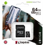Kingston Canvas Select Plus 64 GB MicroSDXC UHS-I Clase 10, Tarjeta de memoria negro, 64 GB, MicroSDXC, Clase 10, UHS-I, 100 MB/s, 85 MB/s