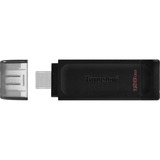 Kingston DataTraveler 70 unidad flash USB 128 GB USB Tipo C 3.2 Gen 1 (3.1 Gen 1) Negro, Lápiz USB negro, 128 GB, USB Tipo C, 3.2 Gen 1 (3.1 Gen 1), Cable, 7 g, Negro