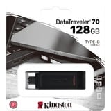 Kingston DataTraveler 70 unidad flash USB 128 GB USB Tipo C 3.2 Gen 1 (3.1 Gen 1) Negro, Lápiz USB negro, 128 GB, USB Tipo C, 3.2 Gen 1 (3.1 Gen 1), Cable, 7 g, Negro