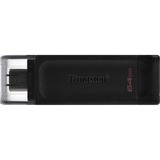 Kingston DataTraveler 70 unidad flash USB 64 GB USB Tipo C 3.2 Gen 1 (3.1 Gen 1) Negro, Lápiz USB negro, 64 GB, USB Tipo C, 3.2 Gen 1 (3.1 Gen 1), Cable, 7 g, Negro