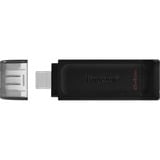 Kingston DataTraveler 70 unidad flash USB 64 GB USB Tipo C 3.2 Gen 1 (3.1 Gen 1) Negro, Lápiz USB negro, 64 GB, USB Tipo C, 3.2 Gen 1 (3.1 Gen 1), Cable, 7 g, Negro