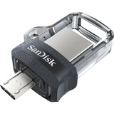 SanDisk Ultra Dual m3.0 unidad flash USB 128 GB USB Type-A / Micro-USB 3.2 Gen 1 (3.1 Gen 1) Negro, Plata, Transparente, Lápiz USB 128 GB, USB Type-A / Micro-USB, 3.2 Gen 1 (3.1 Gen 1), Deslizar, 5,2 g, Negro, Plata, Transparente
