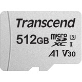 Transcend 300S 512 GB MicroSDXC NAND, Tarjeta de memoria plateado, 512 GB, MicroSDXC, NAND, 95 MB/s, 40 MB/s, Class 3 (U3)