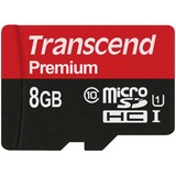 Transcend 8GB microSDHC Class 10 UHS-I MLC Clase 10, Tarjeta de memoria negro, 8 GB, MicroSDHC, Clase 10, MLC, 90 MB/s, Class 1 (U1)